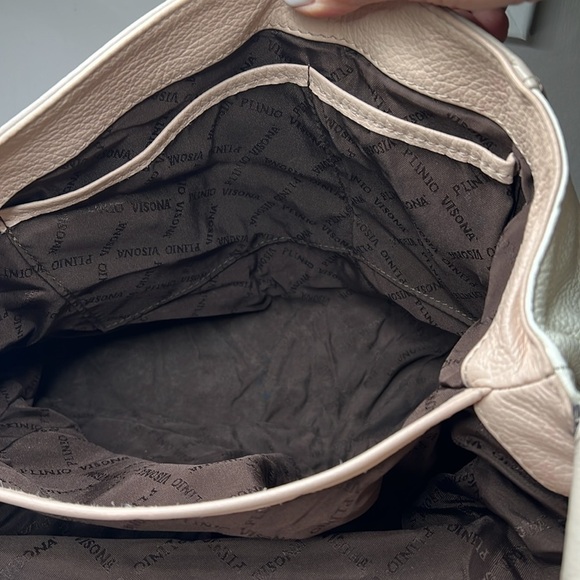 Plinio Visona Beige Peach Stone Pebbled Leather Three Way Bag - Made in Italy - Picture 15 of 16